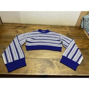 Revolve Lovers + Friends Cropped Long Sleeve Striped Wool Blend Sweater S